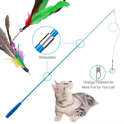 11-Piece Retractable Cat Feather Wand Set